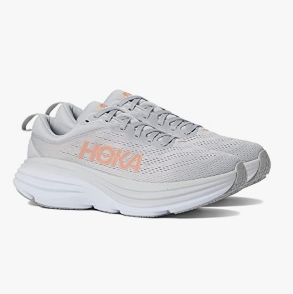 Hoka Bondi 8 Max Cushioned Running Shoes Sz 9.5 Grey/Peach